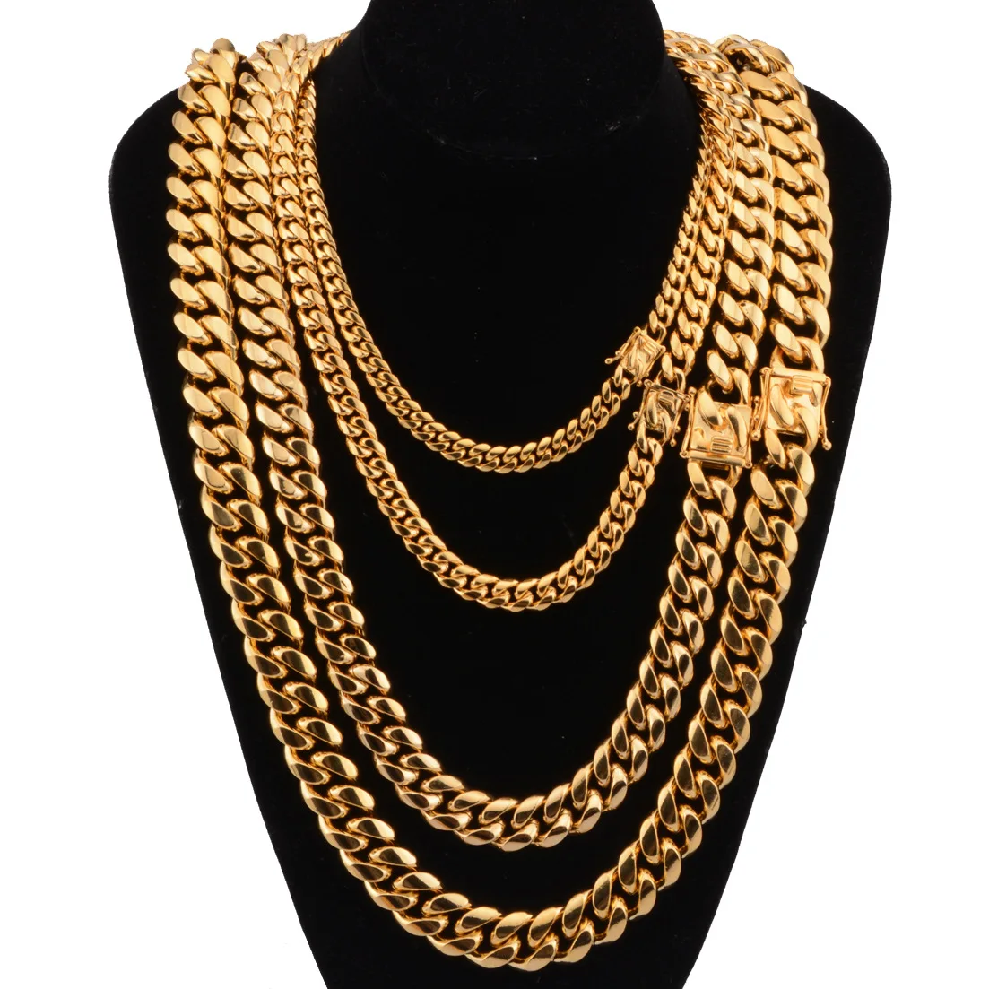 

Waterproof PVD Plating 18K Gold Plated Miami Cuban Chain Necklaces 316L Stainless Steel Miami Cuban Link Chains For Rapper