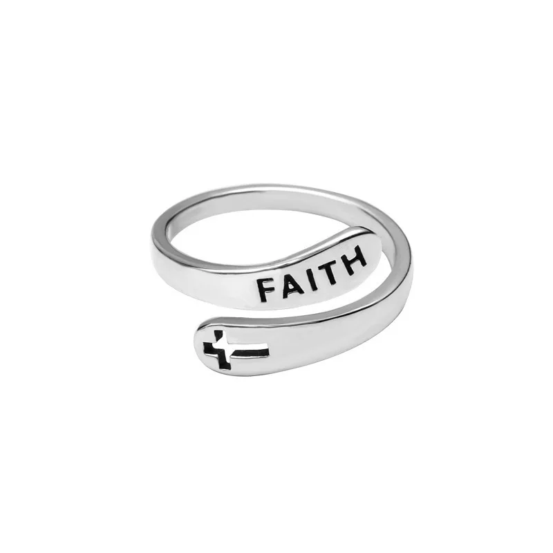 

925 Sterling Silver Custom logo custom word faith cross blessed rings, Picture shows