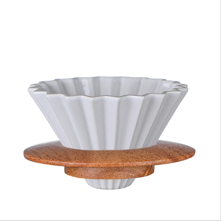 

Pour Over Cone Shape Ceramic Coffee Filter Coffee Dripper with Wooden Holder, Price for clear color ,other colors and type ,please email us