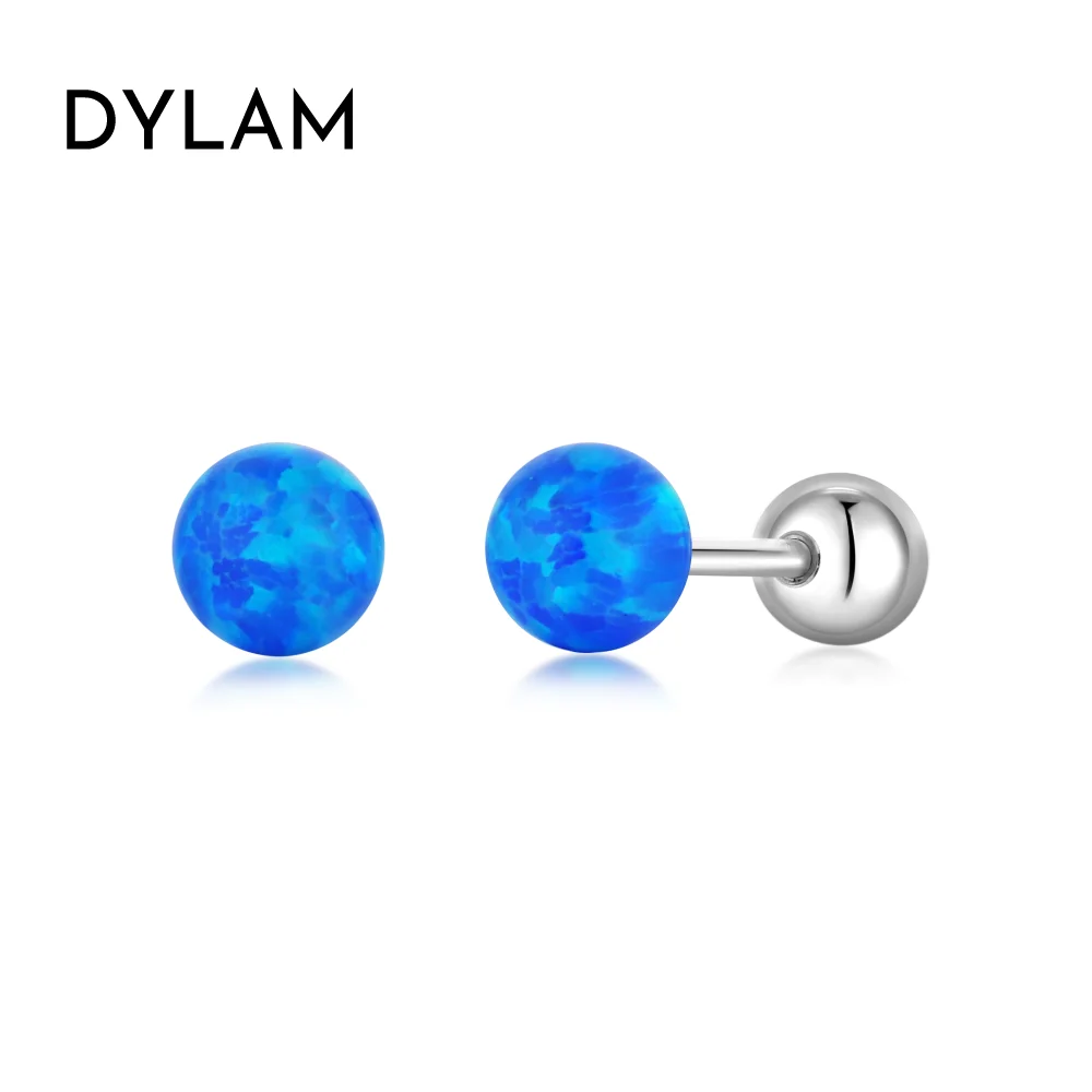 Dylam Trendy 925 Sterling Silver Rainbow color glass bead stud earrings jewelry For Women