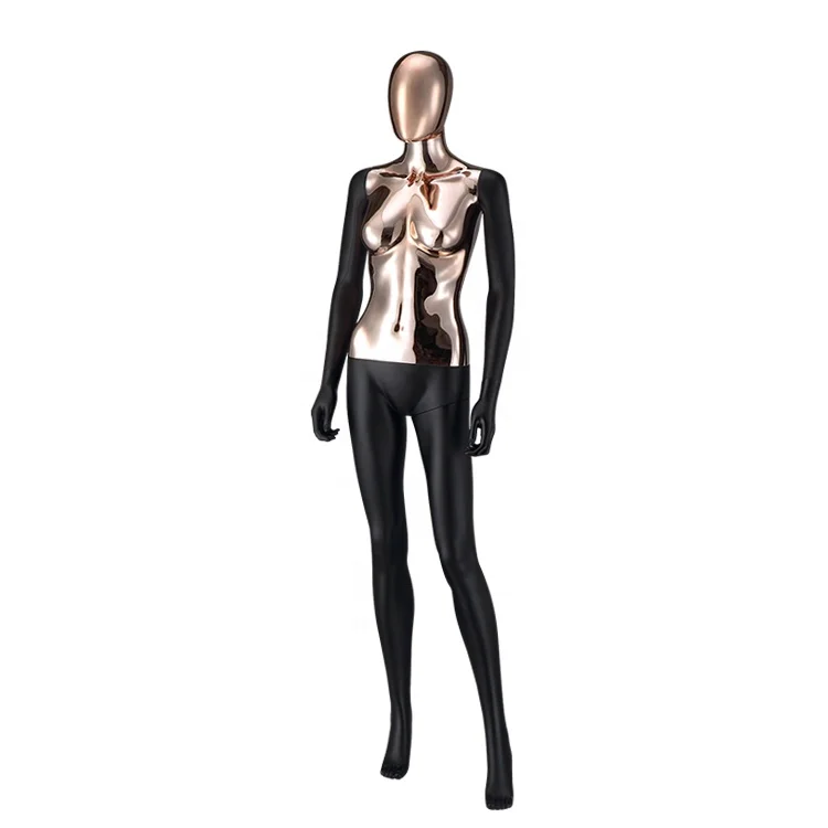 

FP-Women Hot Sale Plastic Black Mannequins Female Boutique Full Body Mannequin for Clothes, Matt black body with chrome head & arms