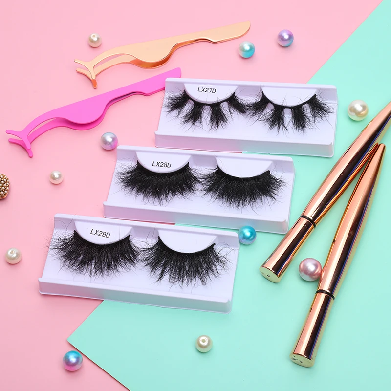 

factory price amazon hot selling 25mm dramatic 3d 5d full mink lashes private label false mink eyelashes vendor, Black