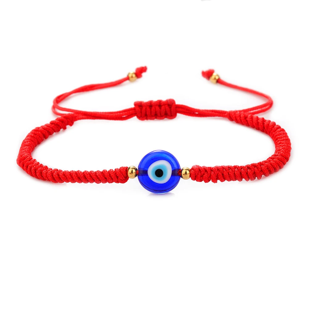 

Blue Eye Round Beads Bracelet Evil Turkish Eye Handmade Braided Red Thread String Bracelet Friendship Jewelry