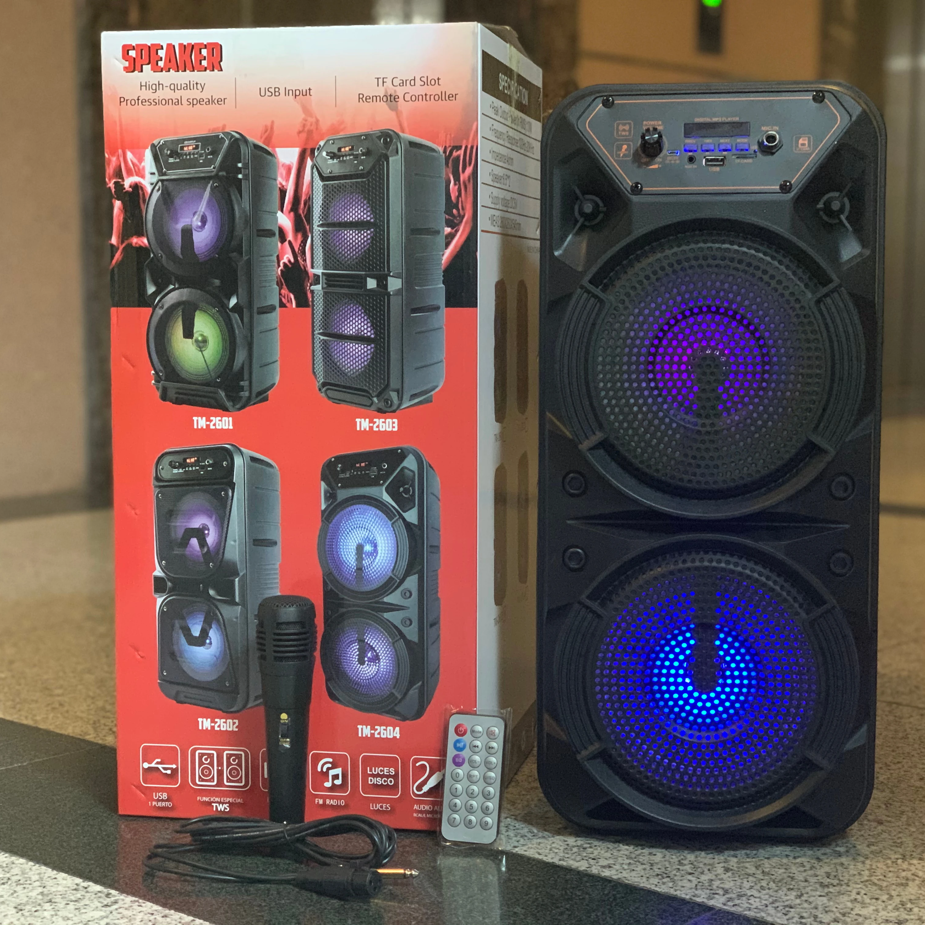 

TM-2601/TM-2602 New arrival BT wireless speaker DJ party speaker portable outdoor speaker with microphone, Black