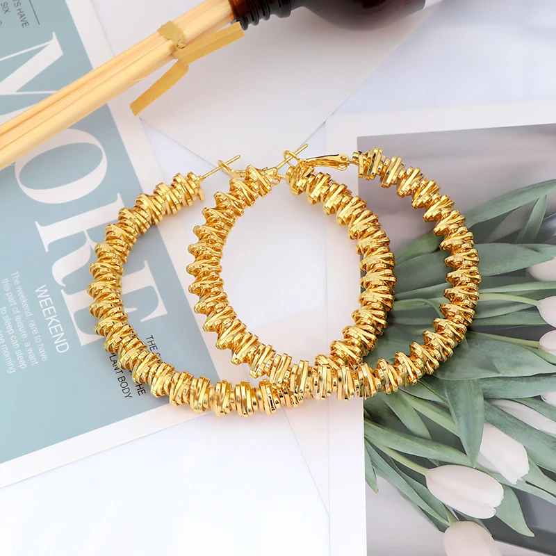 

2021 Fashion Trendy Big 9ct Gold Plated Twisted Large Hoop Earrings Large Circle Creole Hoop Earrings For Party