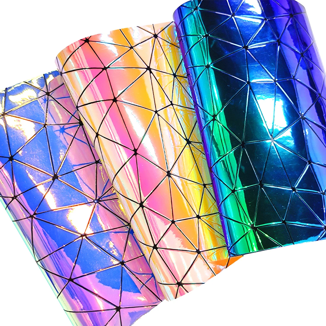 Holographic Geometric Embossing PU Mirror Reflective Heat Sensitive Vinyl Fabric High Film for Shoe Bag Decoration Craft Making