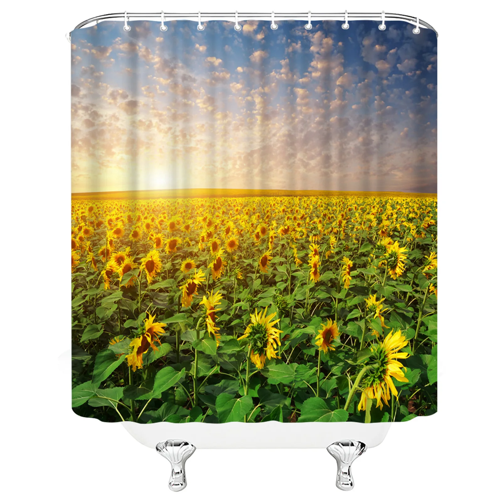 

Wholesale Luxury Beauty Sunflower Sky Cloud Scenery Washable Waterproof Bath Shower Curtain Hanging Bathroom, Customized color