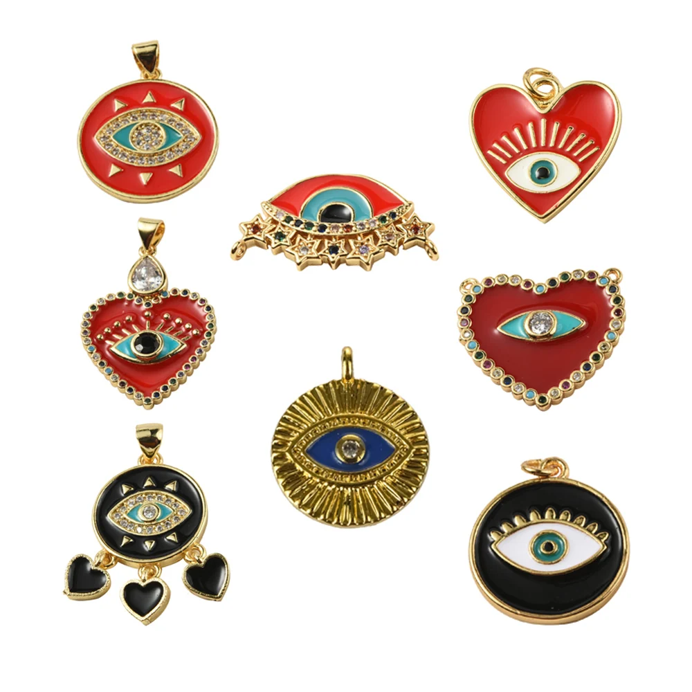

Turkish Blue Eye Enamel Pendant Charm Evil Eyes Bracelet Bangle Charm Pendant Cz Evil Black Eye Charm, White gold, gold, rose gold, etc
