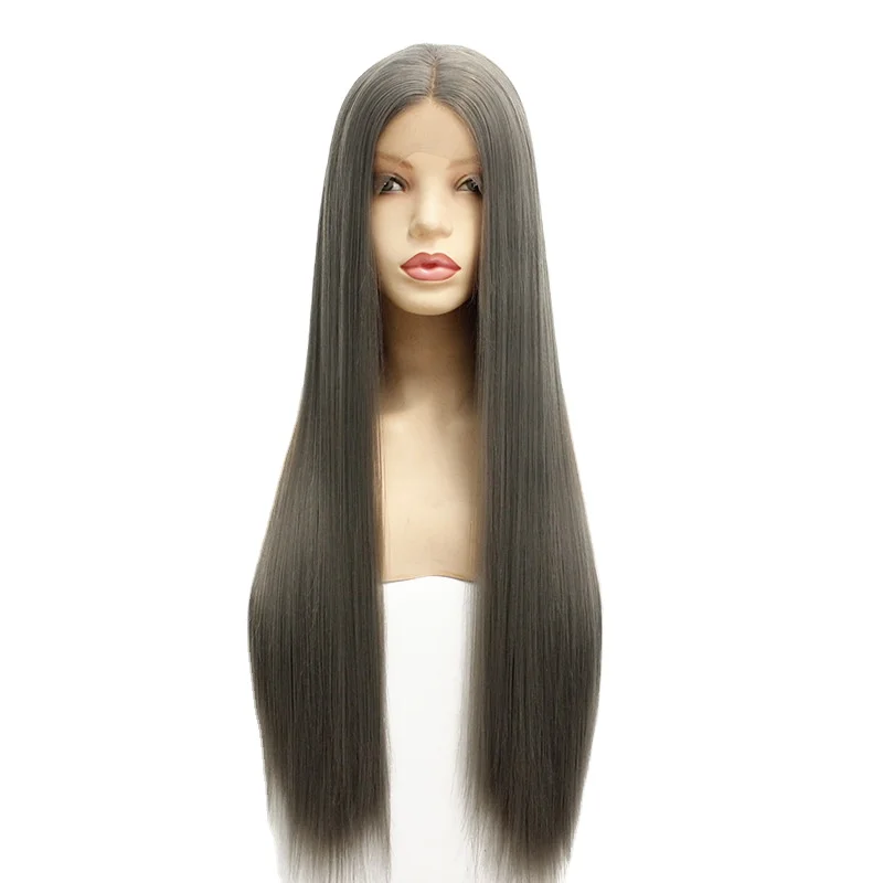 

2020 Amazon Hot Selling High Quality Medium Brazilian Natural Lace Frontal Wig Straight Synthetic Hair Wigs Lace Front Wigs, As picture