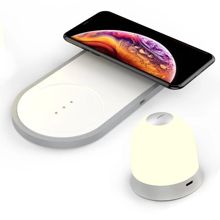 

high efficiency wireless fast charger stand with led night lamp for home use, White