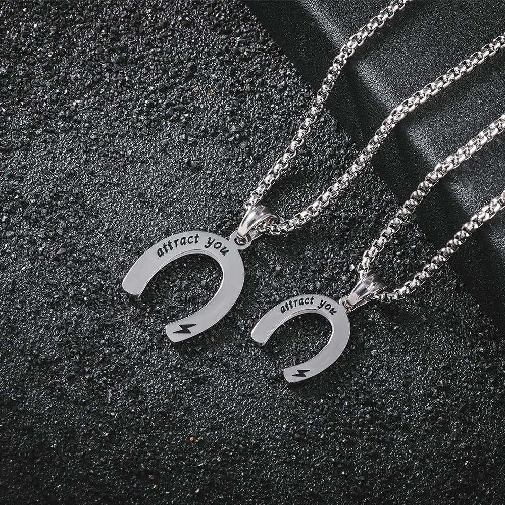 

Couple Jewelry U Shape Pendant Necklace for Couple, Steel color