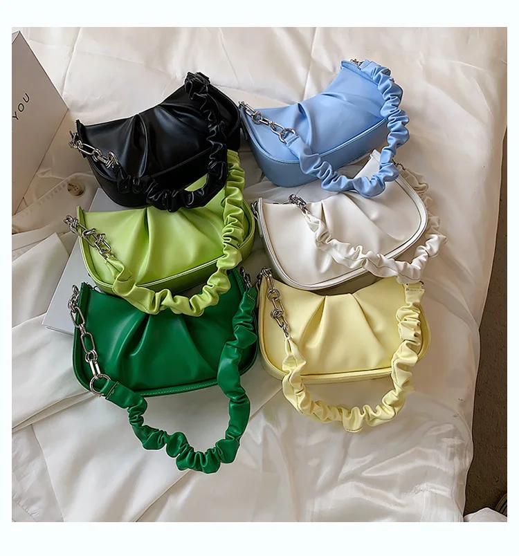 

Joyie Chic New Trending Ruffle Handbags Solid Color Hand Bags Ladies Shoulder Cloud Crossbody Bag for Girls