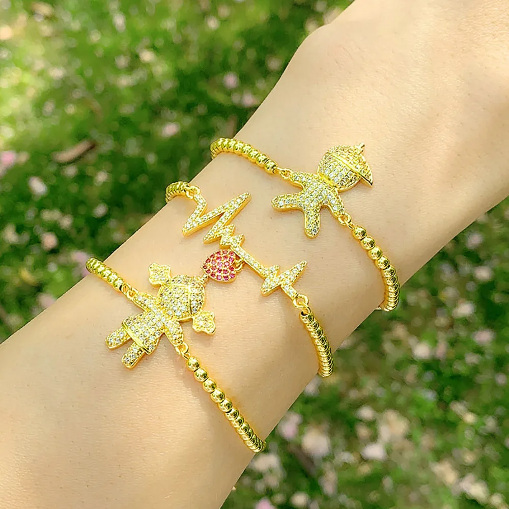 

Cubic zirconia 18k gold plated heartbeat boy and girl charms couple bracelet for lovers