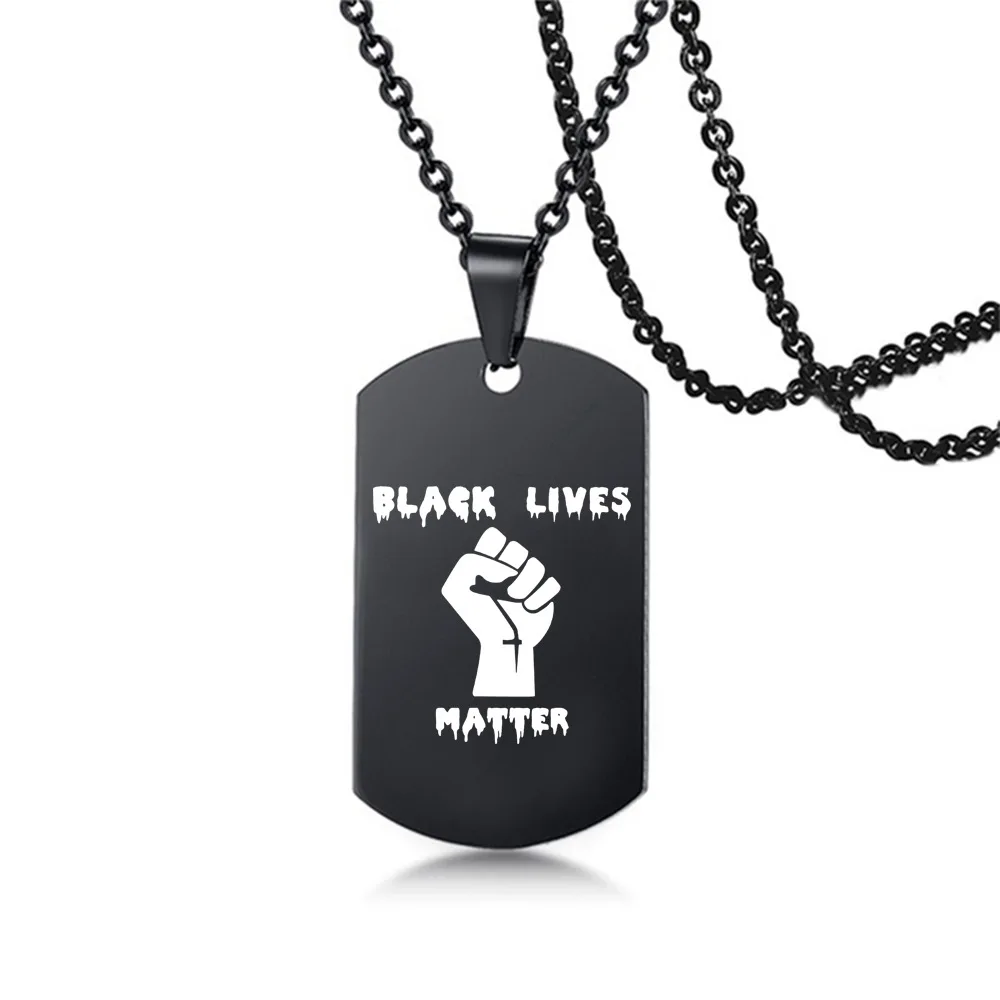 

I Can't Breathe Black Lives Matter Tags Necklace Stainless Steel Custom Jewelry BLM Fist Symbol Support Resist collar Jewelry, Silver black