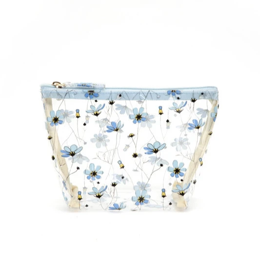 

Blue flower pvc makeup pouch transparent outdoor cosmetic bags