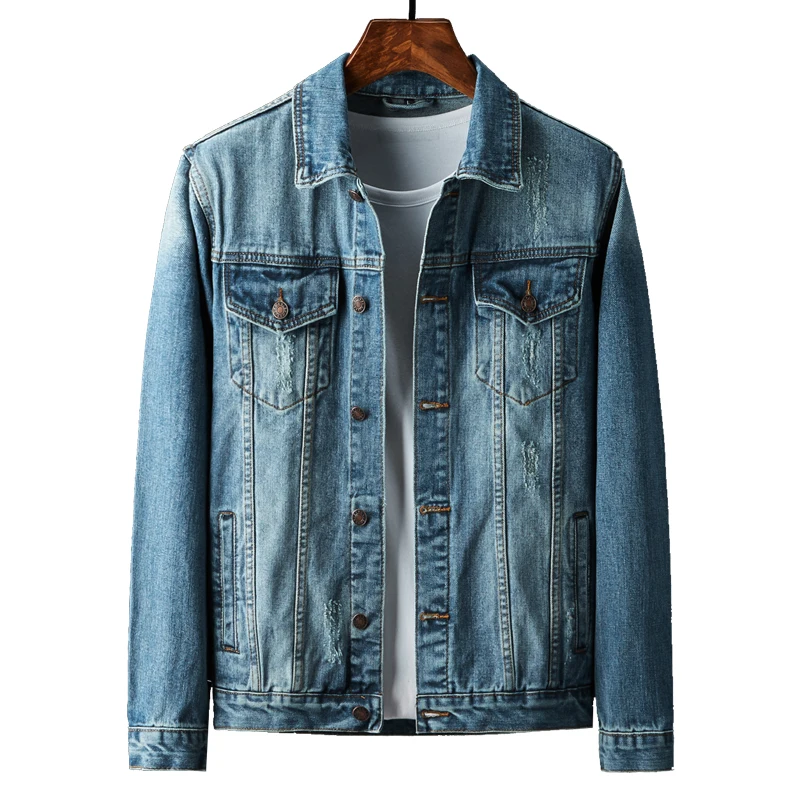 

Best selling new design button-front closure wholesale denim jacket men fashion custom big/tall men jean jacket for men 2021