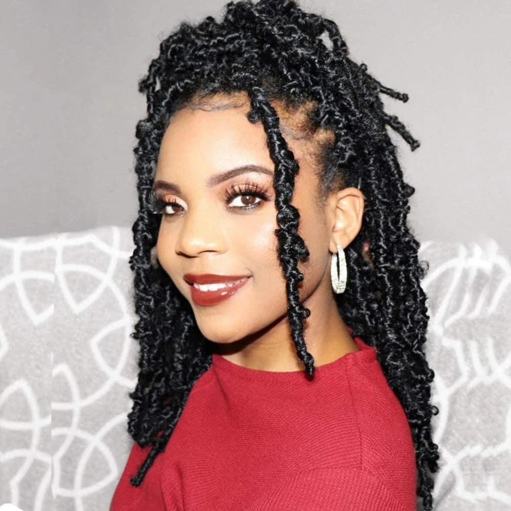 

Butterfly Locs Synthetic Braiding Hair Soft Pre Looped faux Butterfly Locs Hair Crochet Braid Hair, Single color