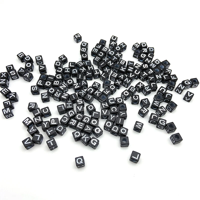 

Wholesale 6mm Square Black Plastic Letter Beads White A-Z Cube Acrylic Alphabet Beads For Jewelry Making