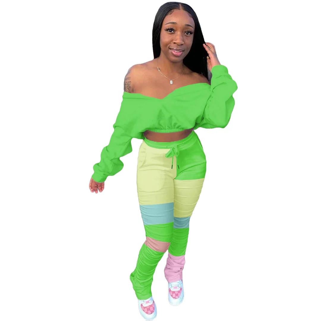 

S-4xl Fall Clothing Plus Size Colorful Batwing Coat Wrinkle Pant Women Two Pieces Set