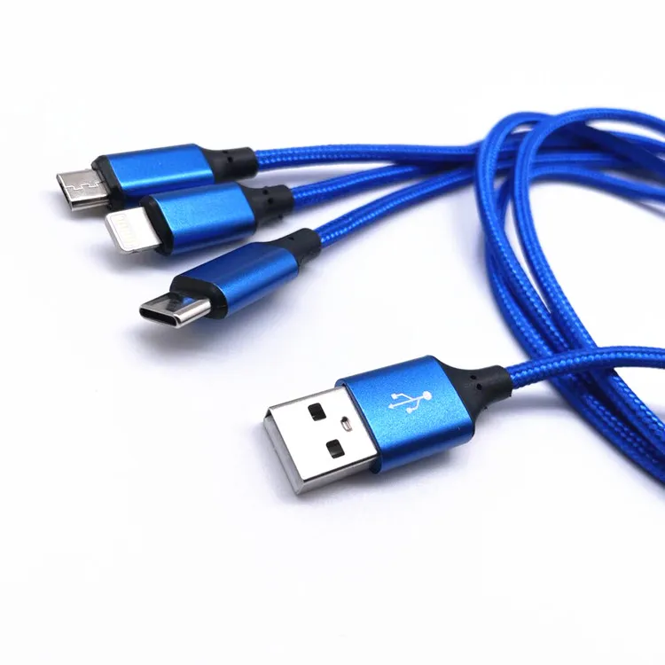 

3 in 1 Multi fuction fabric braided type c charger cable, Blue