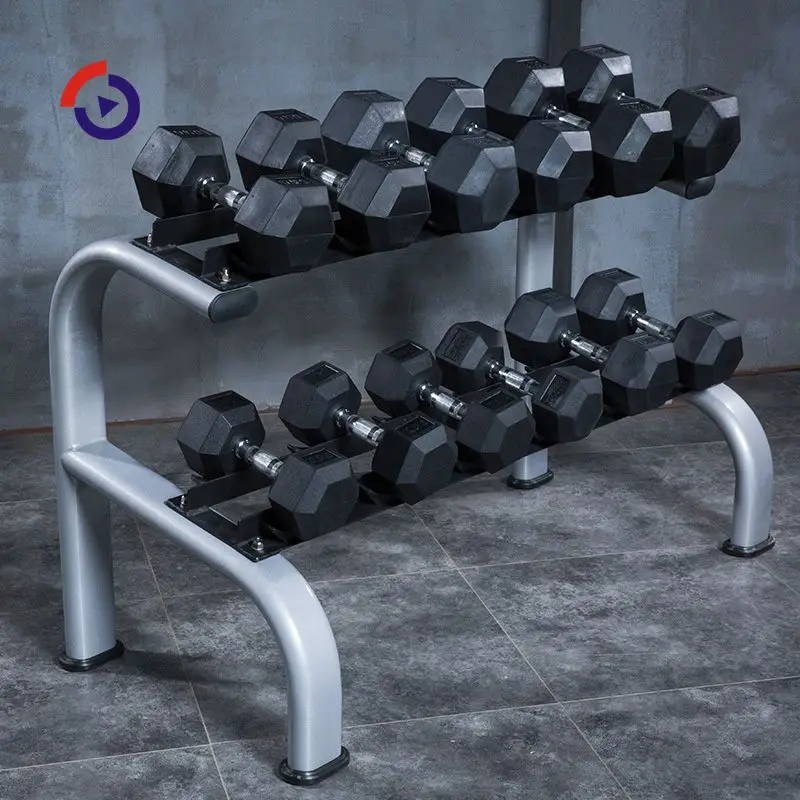 

Hot selling products 50lb rubber hanteln hex round dumbbell rack, Black