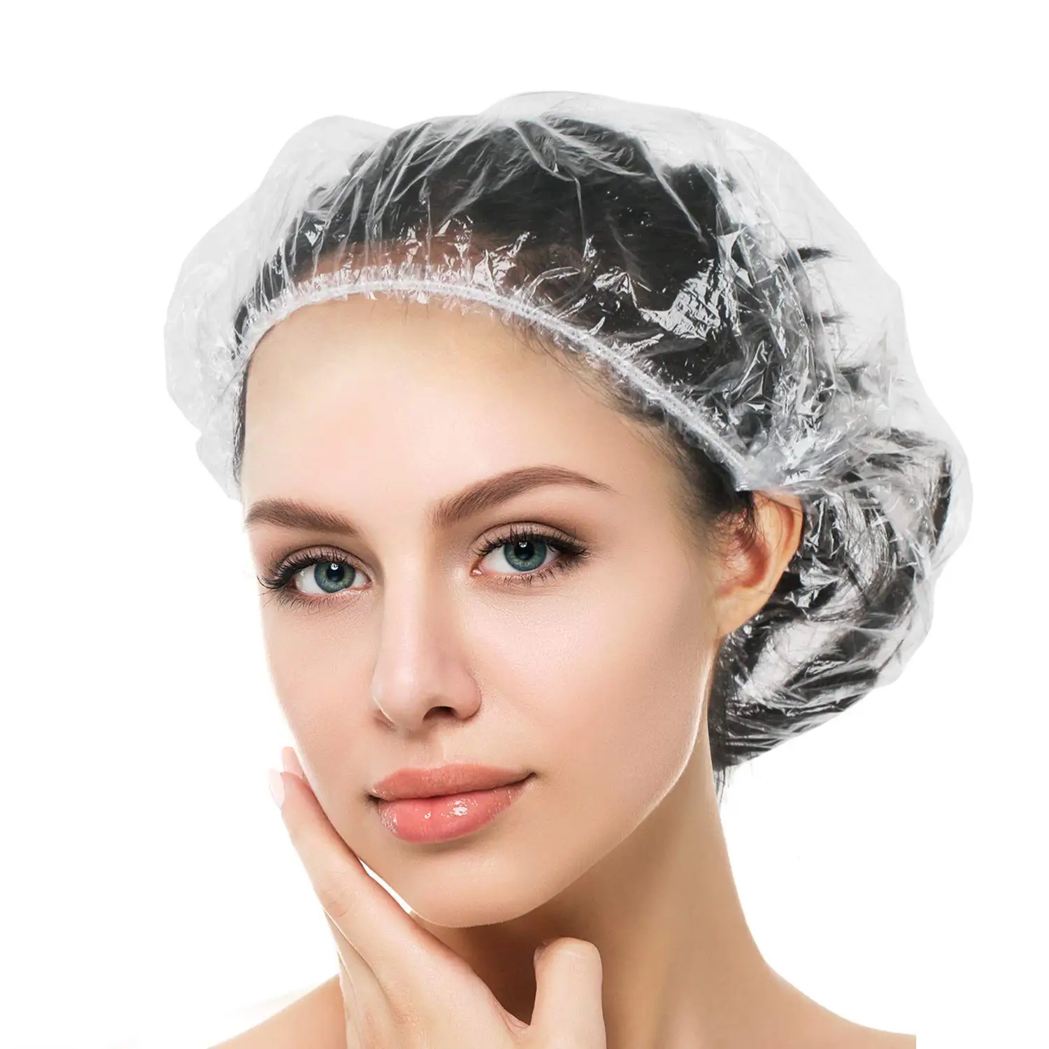 

100 pcs Hair Processing Waterproof Plastic Disposable Clear Hair Shower Cap for Women Hair Spa Salon Hotel Travel, Clear disposable shower cap