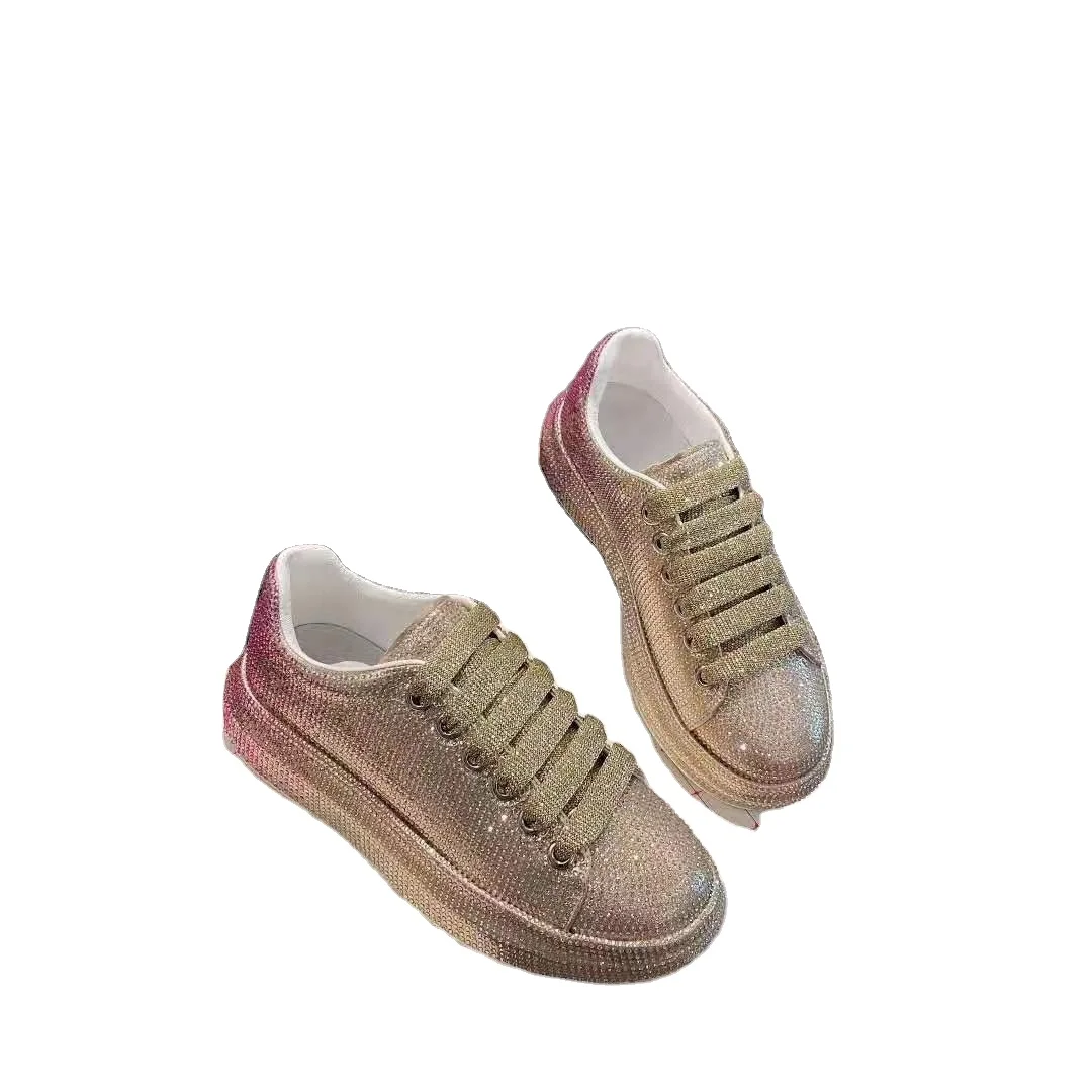 

Classic Swarovski diamond embellishment gradient high end custom casual shoes Gold Pink