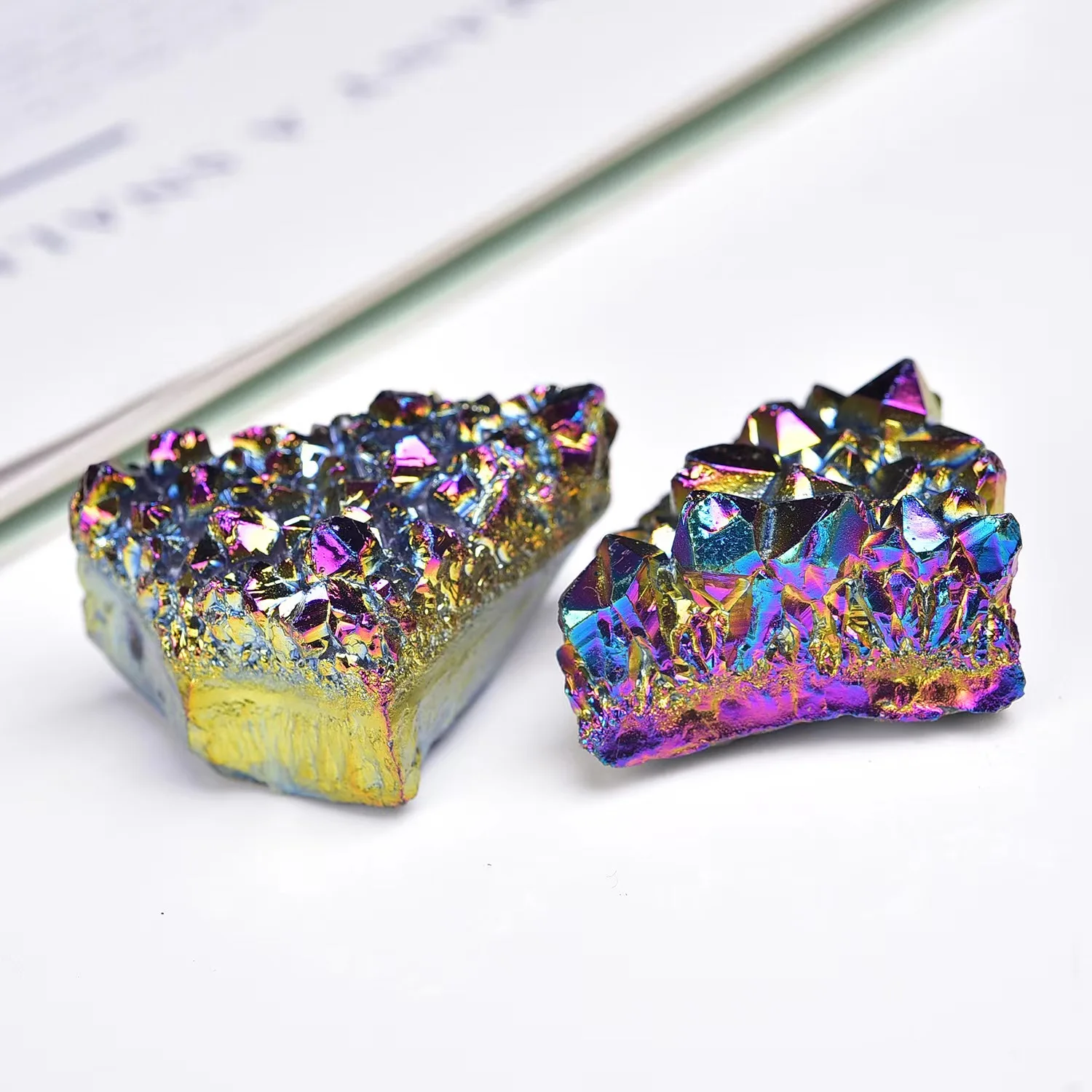 

Natural crystal Electroplating Rainbow Colorful Angle Aura Cluster Quartz Energy gemstone stone Crystal for gift