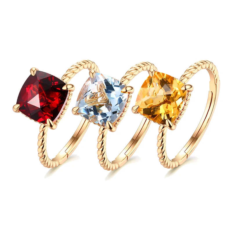 

925 Sterling Silver Luxury Natural Big Gemstone Ring Couples Married Variety Colorful Crystal Gold-plated Ring Women Jewelry