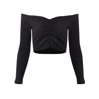

Sexy women T shirts fashion club crop top long sleeve off shoulder solid color lady blouse autumn basic tees