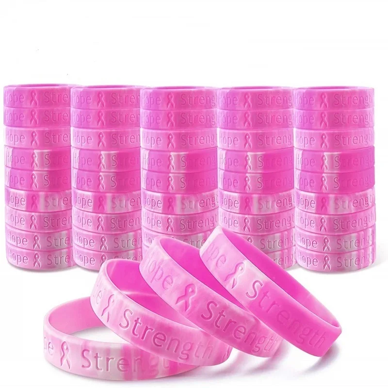 

Amazon Hot Sale Breast Cancer Awareness Bracelets Pink Ribbon Silicone Sports Bracelets for Women