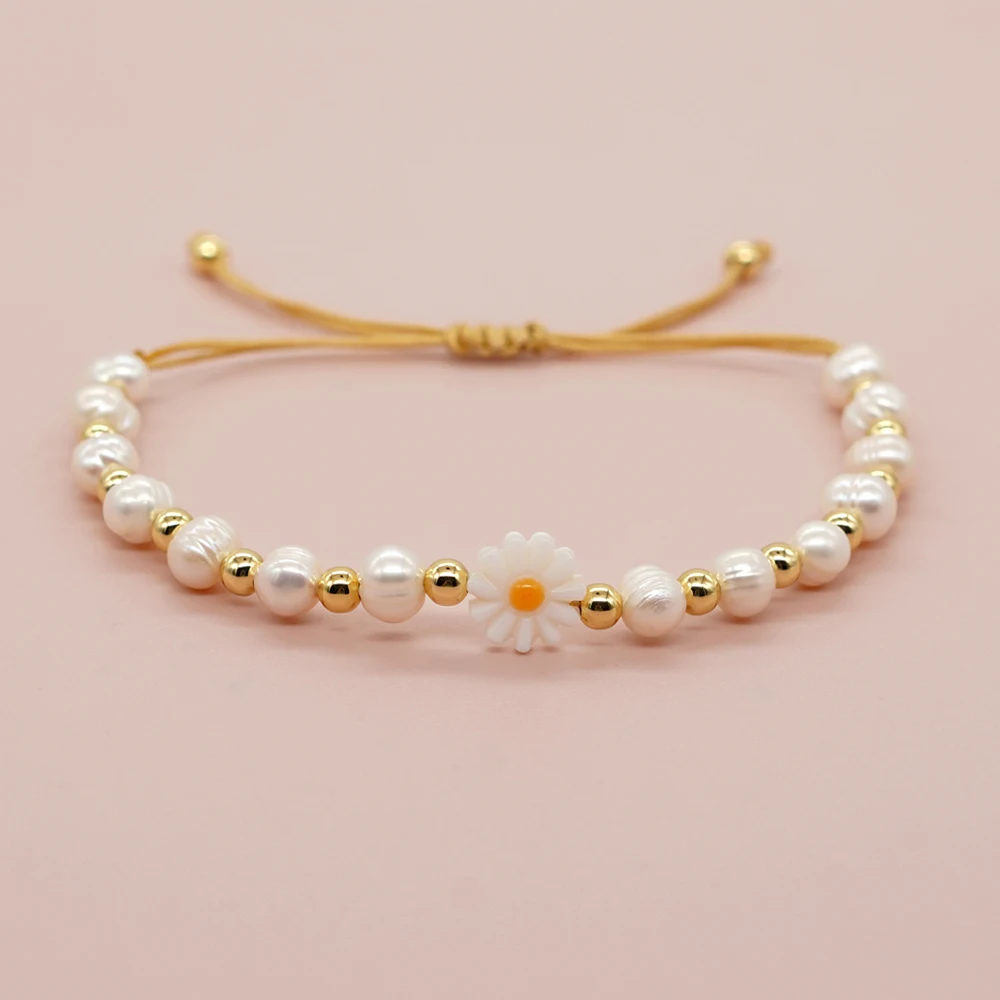 

Go2boho Charm Daisy Gold Plated Bead Friendship Bracelet Women Pulsera Boho Summer Beach String Fashion Jewelry Pearl Bracelets