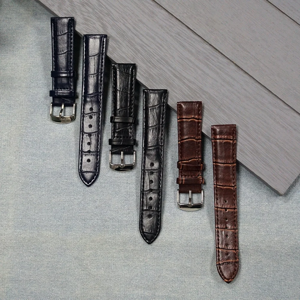 

Juelong Brown Black Watches Leather Straps 12 14 16 18 20 22mm Watch Top Grain Leather Bamboo Pattern leather pin buckle strap, As our color chart/custom