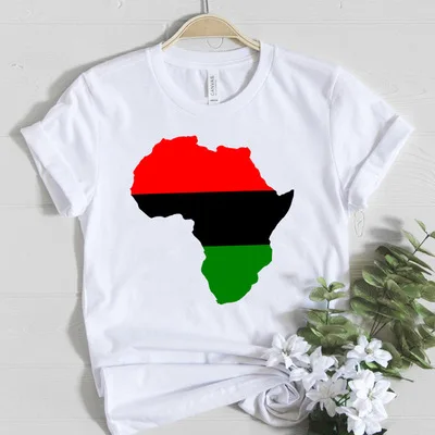 

Map of Africa Graphic T Shirt for Women Harajuku African Heritage Female T-shirts Afro Word Printing White tshirt