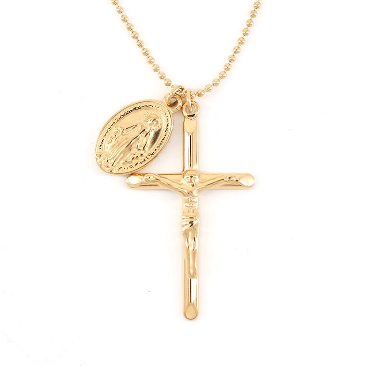 

hot selling 18k gold plated stainless steel jesus pendant charm cross necklace jewelry