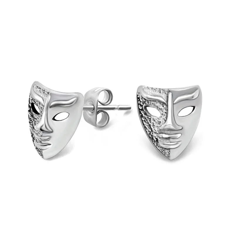 

Wholesale And Retail Stainless Steel Antique Silver Womens Hip Hop Punk Gift Party Vintage Facepiece Stud Earrings Jewelry