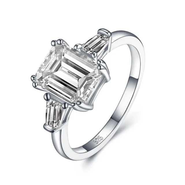 

925 Silver Gold Plated Female Engagement Moissanite Stone Rings Jewelry ,2ct Emerald Cut Moissanit Diamond Ring