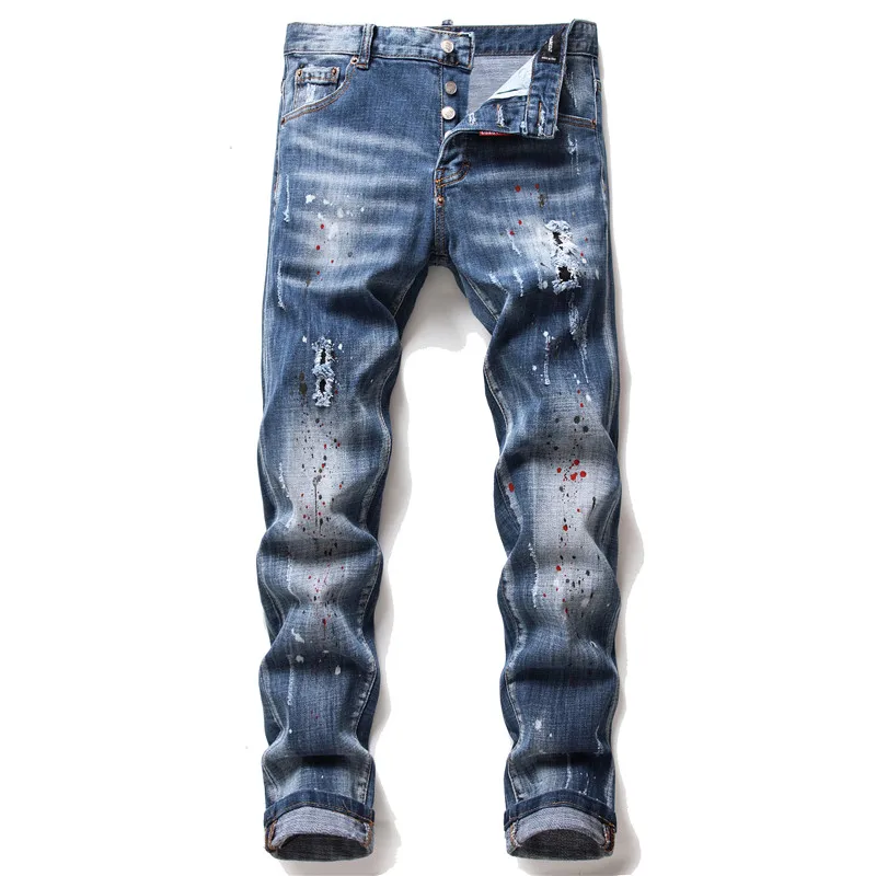 Men Slim Black Denim Rivets Punk Rock Jeans Skinny Denim Jeans Pants ...