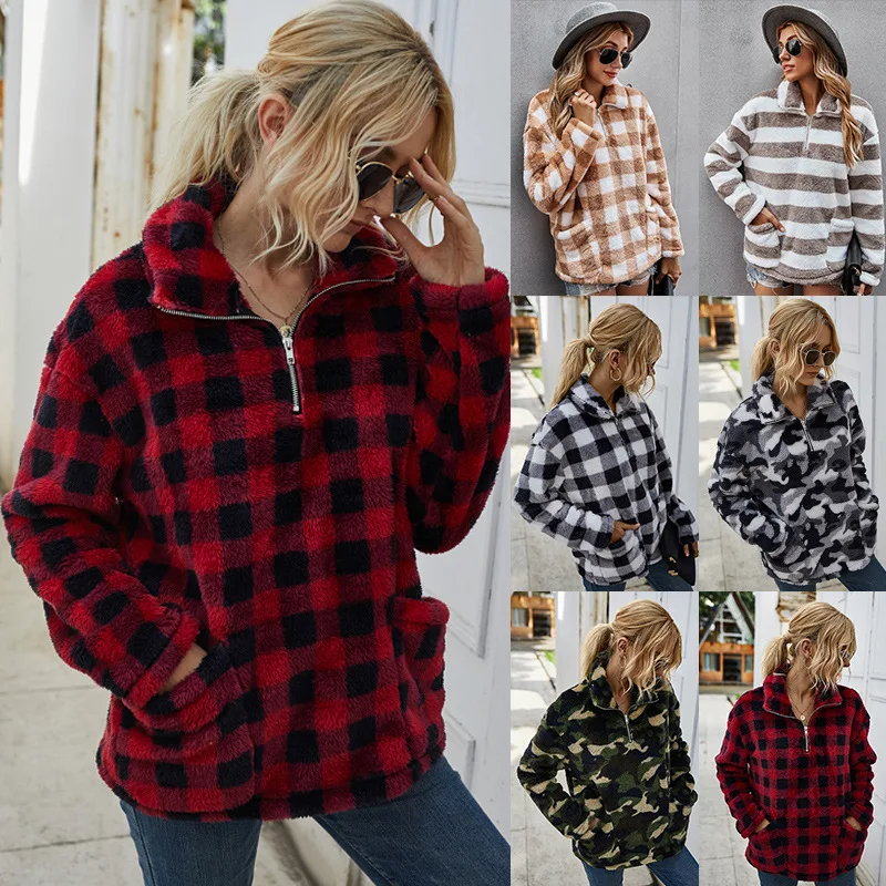 

Elva Women's Genuine Shearing Outerwear Winter New fashion Plaid Cardigan Jacket, Same as pic