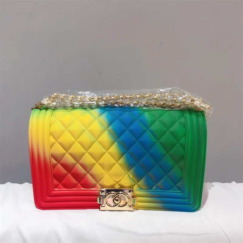 

Wholesales Women's Style Jelly Bags Gradient Color Fashion Rainbow Color Candy Color Jelly Pvc Tote Purse Handbag, Customizable