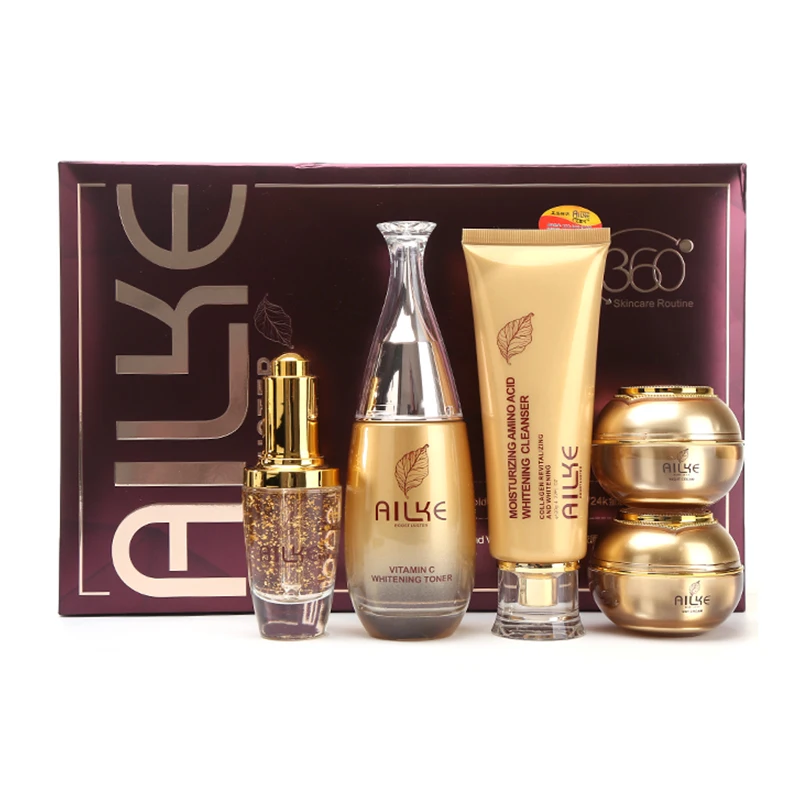 

AILKE Whitening 24K Collagen Cream Beauty Facial Cleanser Toner and Serum 5 Sets Cosmetics skin care products