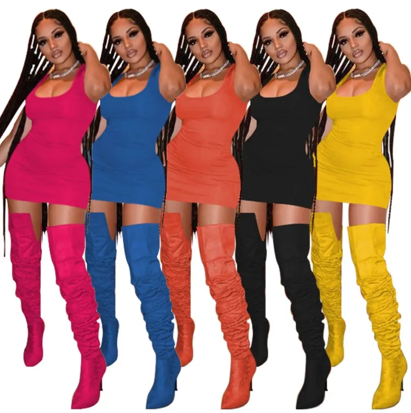 

GX3232 Wholesale solid color casual sleeveless mini jersey dresses 2021 summer dress, Picture