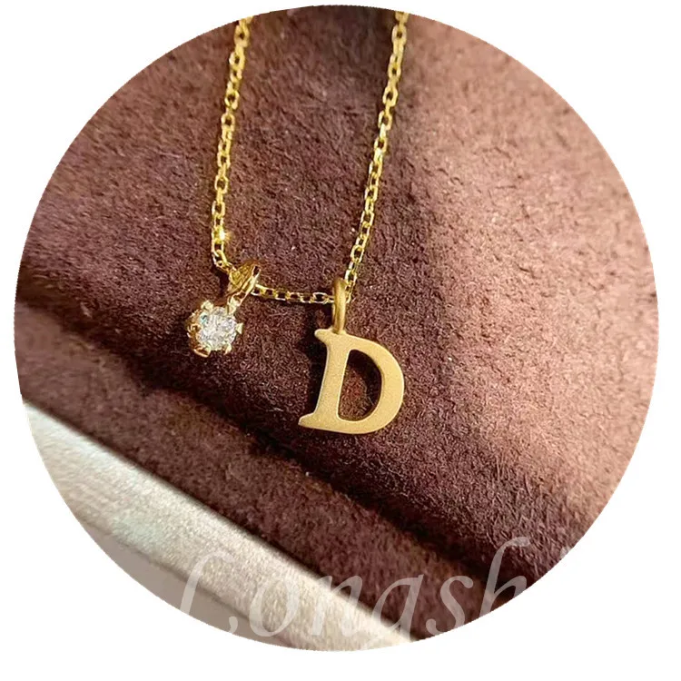 

Wholesale luxury simple style A-Z Initial letter name 18K real gold and natural diamond pendant necklace for women, Rose gold