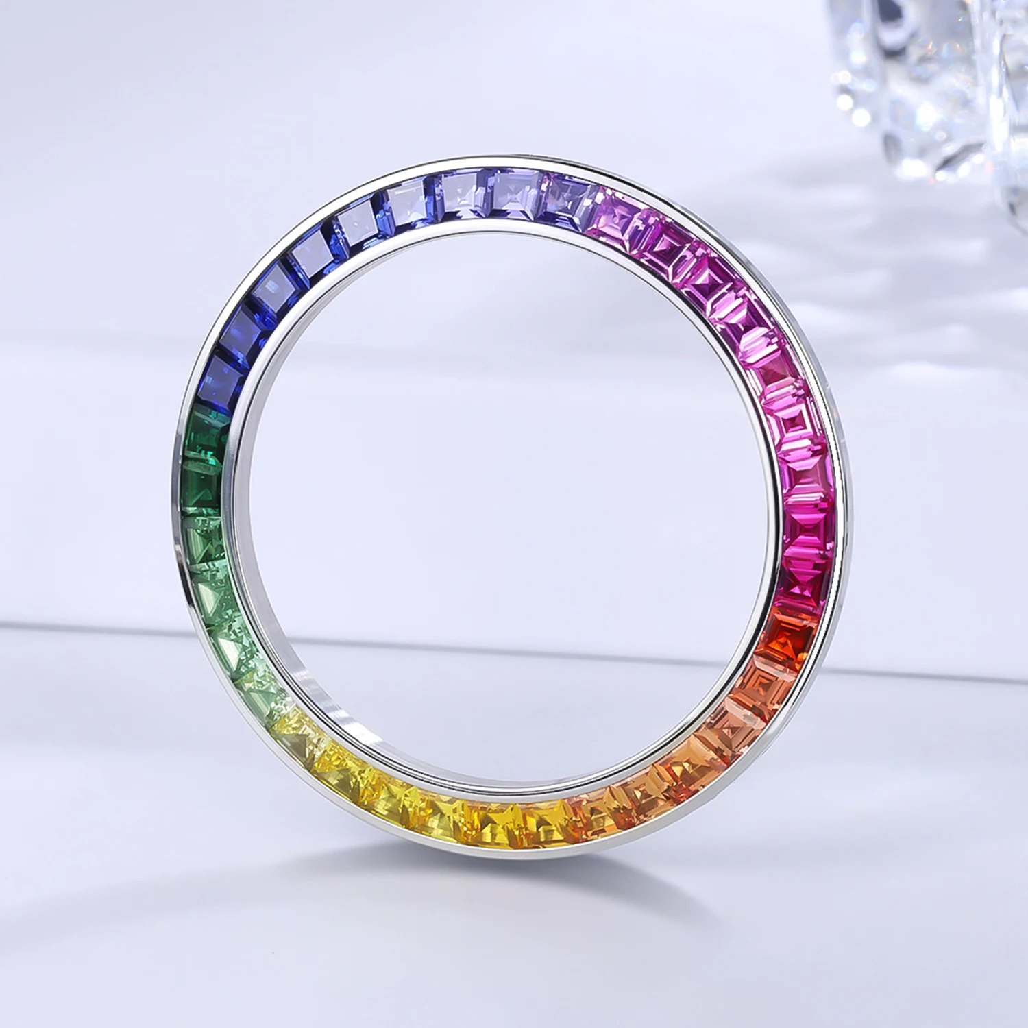 

Ins Hot Sale Watch Parts DIY Rainbow Gemstone Stainless Steel and CZ Perfect Match 40mm Colorful Bezel