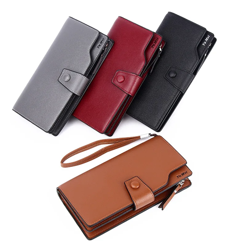 

2020 new long PU leather Casual clutch wallets for man with handle strap,male Large capacity cell phone wallet purse