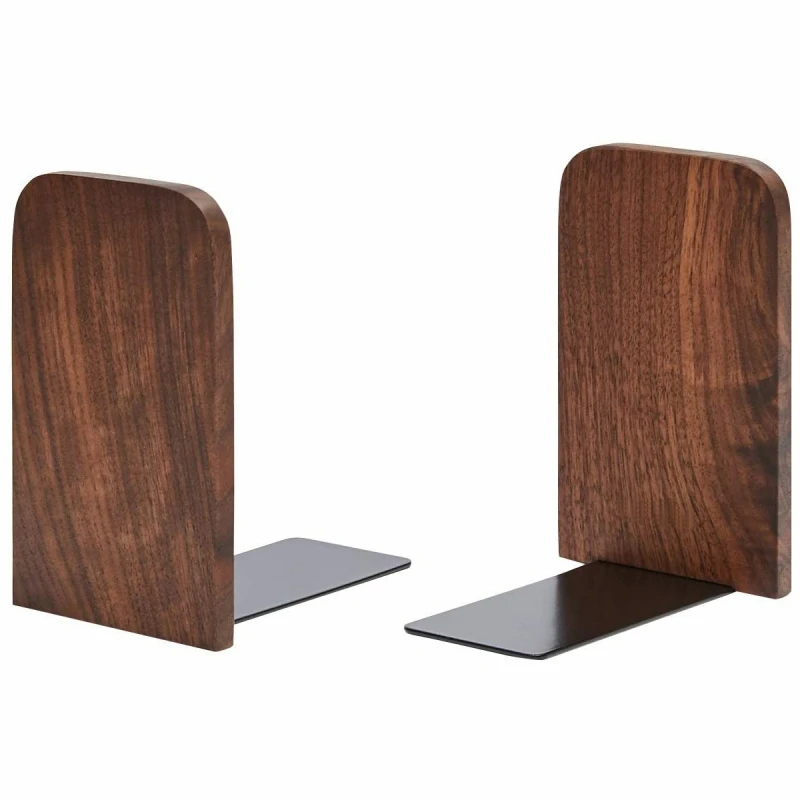 1 Pair Fasmov Nonskid Wood Bookends Beech Office Book Stand 