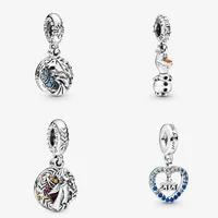 

Frozen Elsa Olaf Anna Dangle Charm Blue Zircon 2020 New Year Bead Silver Jewelry Gift Fit Bracelet Necklace For Girls Children