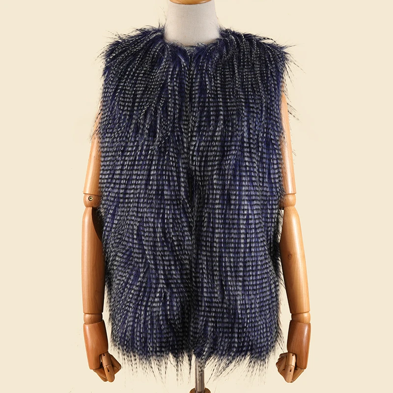 
Wholesale feather Long Hair sleeveless No collar faux fur vest for women Winter autumn warm 
