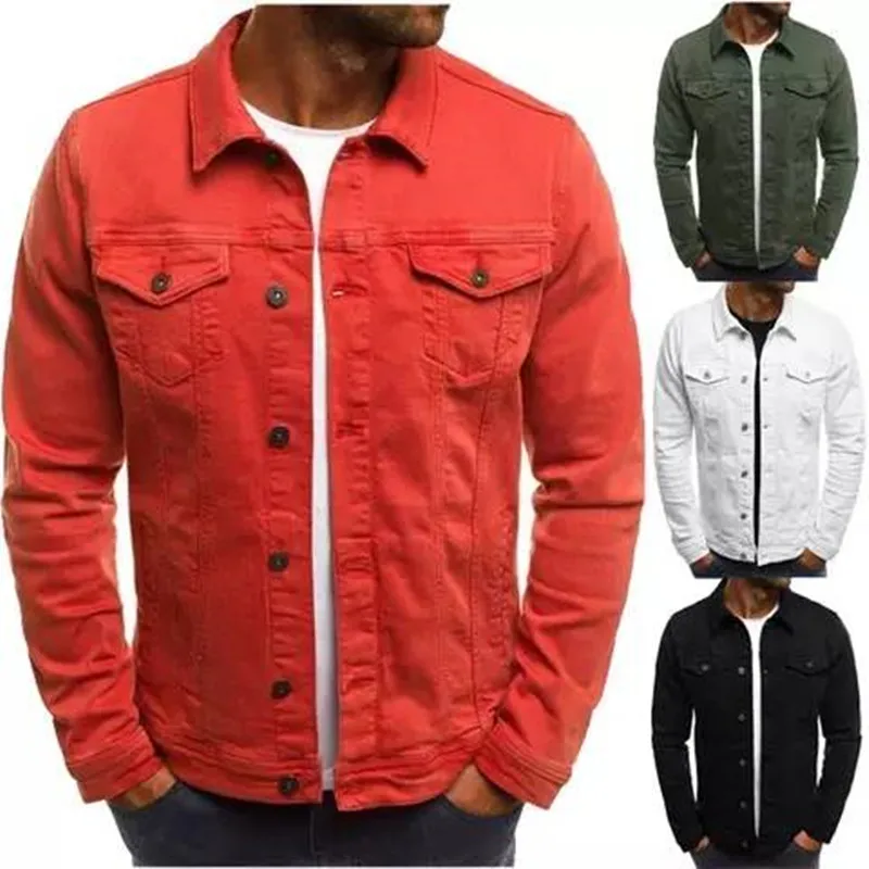 

Autumn New Men Streetwear Slim fit denim jacket Man Solid color cotton Simple casual denim coat
