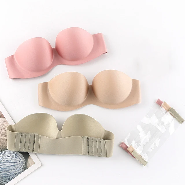 

one-piece bandeau Ladies strapless underwire bretelles Push Up Half Cup uplift Invisible Bra Backless Strapless Bras, 5 color as pictures